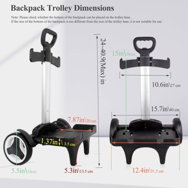 Backpack Trolley Wheeled Cart with Edge Guard Base Noiseless Big Wheels Aluminium Alloy Folding Hand Truck with Luggage Strap for Universal Backpacks Luggage cart for Teenagers,Adults,School,Travel - Image 5