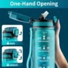 Water Bottle with Straw, 32oz Motivational Water Bottles with Time Marker to Drink, Tritan BPA Free, 1L Sports Water Bottle with Carry Strap LeakProof for Women Gym Fitness Outdoor (1 Pack) - Image 3