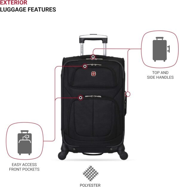 SwissGear Sion Softside Expandable Luggage, Black, Carry-On 21-Inch - Image 3