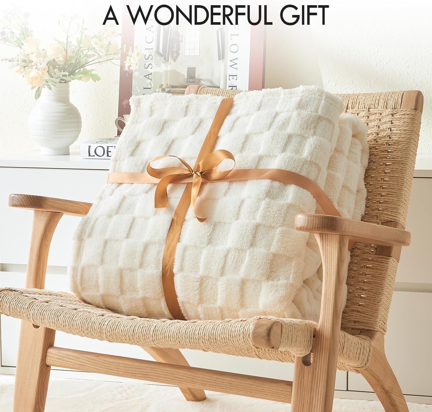 Kaisa Soft Cozy Fall Blankets, Premium Fleece 3D Checkered Blanket for Couch Sofa Bed, Lightweight Plush Cozy Warm Throws for Travel Office Home Decor, Cute Blankets, 50"x60", Cream White - Image 5