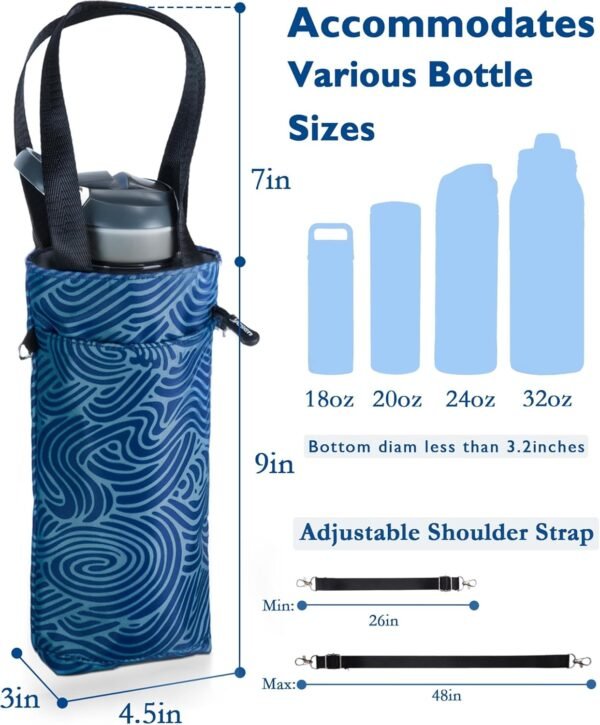 Water Bottle Holder with Strap, Water Bottle Sleeve with Phone Pocket, Hands-Free Bottle Carrier Sling Bag Travel Essentials - Image 5