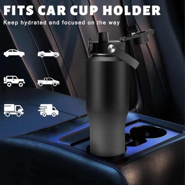 Insulated-Water-Bottle Fit Car Cup Holder - 32OZ Vacuum Stainless Steel Tumblers with Straw & Spout Lids, Paracord Handle, Carrier Bag & Boot, Insulated Tumbler Travel Mug Keep Cold-48H Hot-12H - Image 2