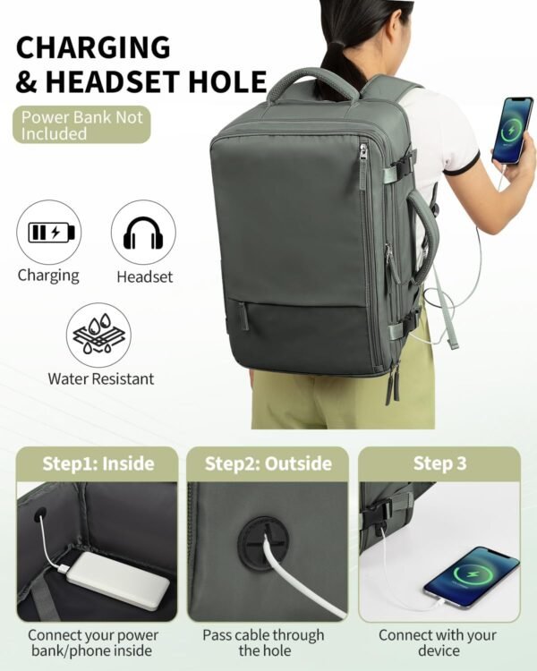INC Travel Backpack For Women Men, 35L Carry On Backpack Flight Approved, Waterproof Anti-theft Personal Item Suitcase Backpack For Weekender, Traveling, Green - Image 8