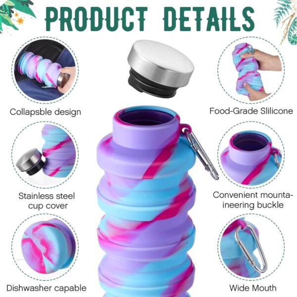 Lallisa 8 Pcs Collapsible Water Bottles Bulk Reusable Silicone Foldable Water Bottles 17 oz Portable Lightweight Sports Water Bottle with Carabiner for Gym Hiking Camping Travel(Mixed Colors) - Image 3