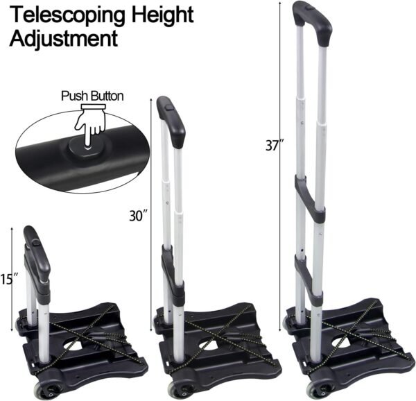 Sutekus Folding Hand Truck and Dolly 110-lbs Lightweight Portable Luggage Cart for School Travel Office Moving (Black) - Image 2