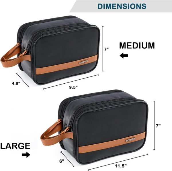 BAGSPRITE Toiletry Bag for Men, Women Travel Bag for Toiletries, Toiletry Bag Shaving Dopp Kit Organizer, Large Water-resistant Travel Bathroom Bag for Traveling, Black/Brown - Image 2