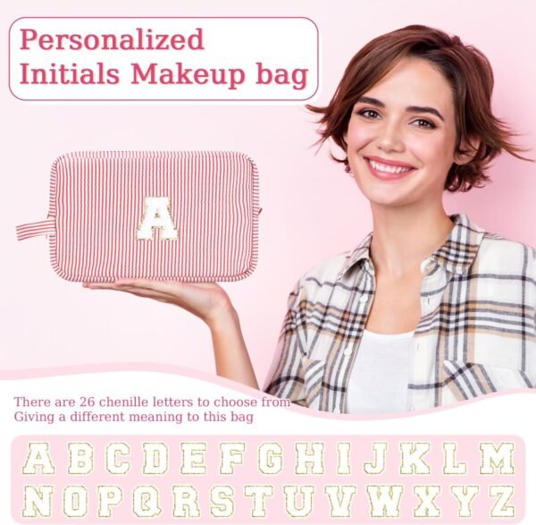 Etercycle Large Travel Makeup Bag, Travel Essential Organizer Cosmetic Bag Personalized Initial Toiletry Pouch Waterproof Preppy Makeup Bag S - Image 6