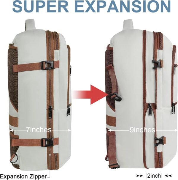 Vancropak Travel Bags for Women Carry on, Large Travel Backpack Airline Approved, Expandable Weekender Daypack Overnight Suitcase Backpack, Luggage for International Flight Traveling Hiking, Beige - Image 3