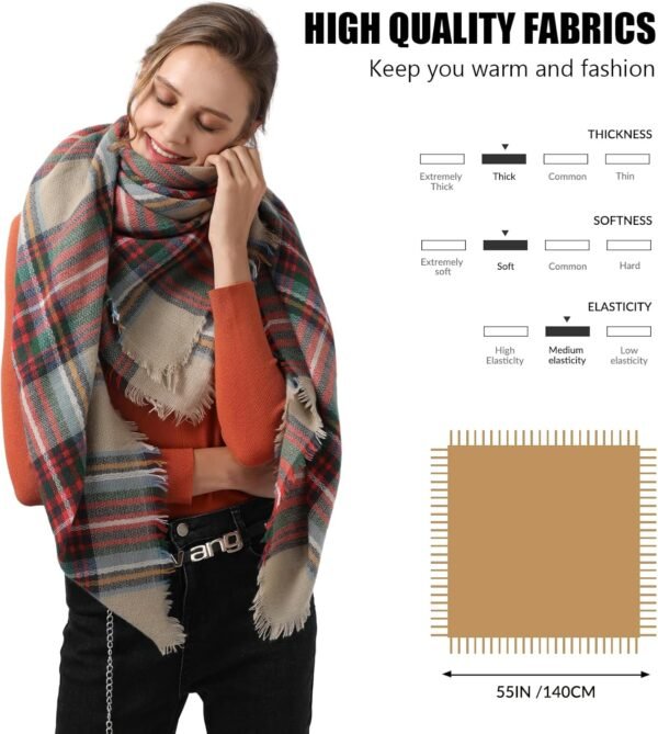 Women's Fall Winter Scarf Scarves for Women Gifts Plaid Blanket Scarf Soft Chunky Large Blanket - Image 4