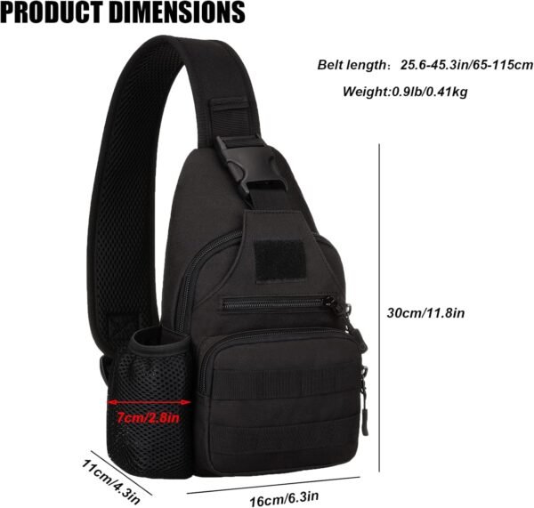 Tactical Sling Crossbody Backpack with Water Bottle Holder, MOLLE EDC Shoulder Sling Chest Bags with USB Charging Port for Travel Walk(Black) - Image 3