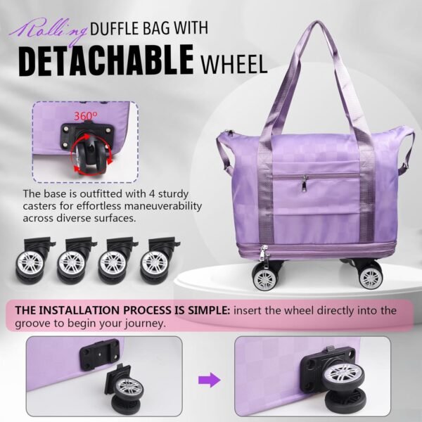 Suitcases With Wheels Expandable Foldable Luggage Bag, Detachable Rolling Duffle Bag With Wheels Carry-On Large Duffel Bag, Collapsible Rolling Travel Bag For Men Women Travel Or Business - Image 5