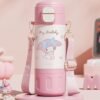 Melody Stainless Steel Insulated Water Bottle with Strap (Spout & Straw) 480ml - Pink - Image 3