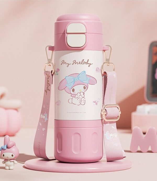 Melody Stainless Steel Insulated Water Bottle with Strap (Spout & Straw) 480ml - Pink - Image 3