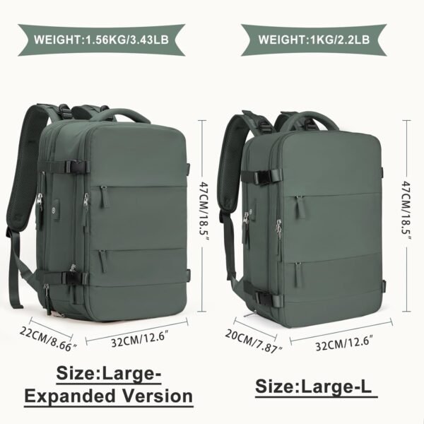 Large Travel Backpack For Women Men, Carry On Backpack,Hiking Backpack Waterproof Outdoor Sports Rucksack Casual Daypack Fit 15.6 Inch Laptop with USB Charging Port Shoes Compartment Olive Green EX - Image 2