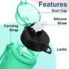 24 OZ Motivational Kids Water Bottle With Time Marker,Straw Lid,Leak Proof, Tritan BPA Free Sports Water Bottle Green-Blue(1 Lid) - Image 4