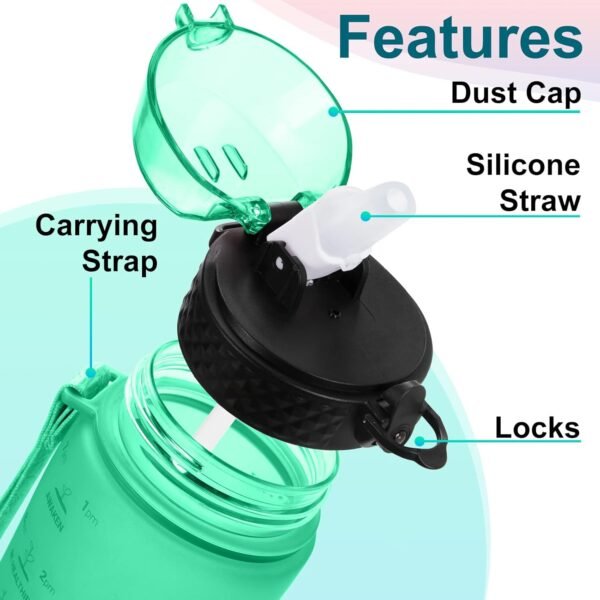 24 OZ Motivational Kids Water Bottle With Time Marker,Straw Lid,Leak Proof, Tritan BPA Free Sports Water Bottle Green-Blue(1 Lid) - Image 4