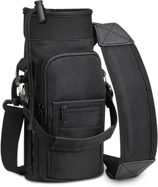 SITHON Water Bottle Carrier Bag with Adjustable Shoulder Strap, Sports Water Bottle Sling Case Holder Sleeve Pouch with 2 Pockets/Hand Strap for Hiking Travelling School Camping (Black)