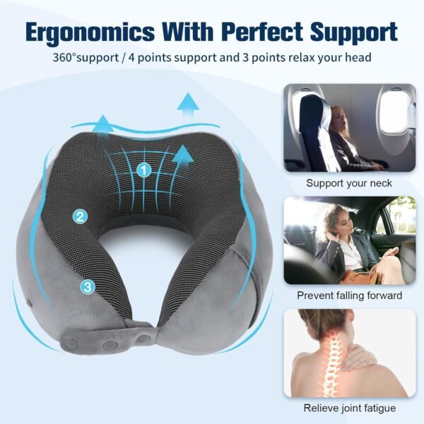 Neck Pillow for Traveling, Travel Pillows for Airplanes,100% Pure Memory Foam Travel Neck Pillow, Adjustable Flight Pillow, Portable Plane Accessories with Eye Mask, Earplugs, Carry Bag - Image 9