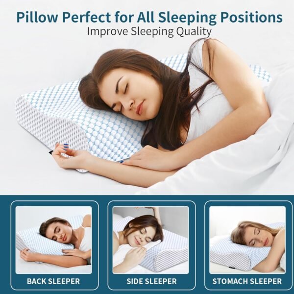 Memory Foam Pillows Neck Pillow for Pain Relief, Ergonomic Cervical Pillow Neck Shoulder Support Bed Pillow for Side Back Stomach Sleeper, Orthopedic Contour Pillow for Sleeping - Image 6