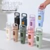 BLUEGO 40 oz Glass Water Bottle with Straw, Leakproof Glass Drinking Bottle with Time Marker and Silicone Sleeve, Wide Mouth Water Bottle for Travel, Gym, Workout, Olive - Image 7