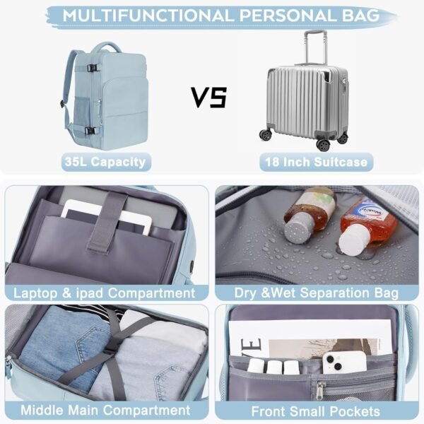 Large Travel Backpack Women, Carry On Bags For Airplanes, Lightweight Personal Item Bag, Laptop Backpack, Casual Work Gym College Weekender Bag, Light blue - Image 6