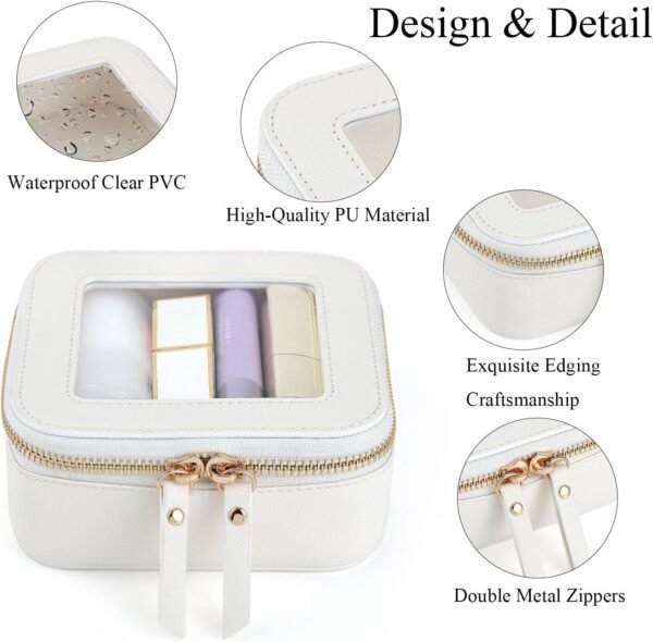 Small Clear Makeup Bag for Women, Mini Cosmetic Bag Toiletry Bag Organizer,Waterproof Travel Make Up Bag Pouch with Zipper,Travel Essentials Present for Mom Wife (White, Mini) - Image 2