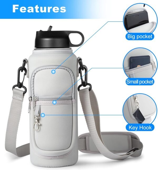 Water Bottle Holder with Strap for Hydroflask 32oz 40oz Insulated Water Bottle, Carrier Sling Bag with Phone Pocket Water Bottle Sleeve for Men Women Hiking Camping Travelling - Image 4