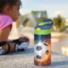 Fire Ice Football Kids Water Bottle with Straw and Carry Handle Soccer Ball Sports Theme Vacuum Insulated Stainless Steel Bottles Leak-Proof for Boys Girls Toddler 12 oz Green Lid - Image 6