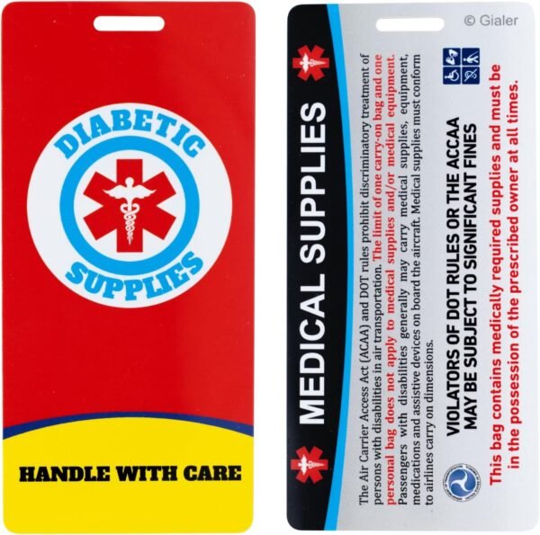Medical Equipment Luggage Tag, Medical Equipment ID Identification Luggage Tag Medical Alert Bag Tag Travel Supplies (2.1" X 4.5", Diabetic - Red)