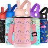 WEREWOLVES 14oz Kids Water Bottle with Straw Lid, Shoulder Strap and Boot - Insulated Stainless Steel, Reusable Leakproof Metal Water Bottles for School Boys Girls