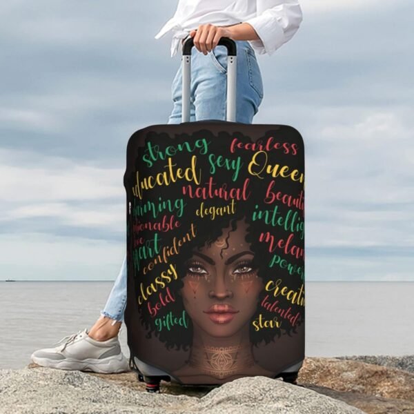 Black Woman Luggage Covers African American Woman Girl Colorful Hair with Positive Words Brown Suitcase Cover Protector Washable Travel Luggage Sleeves or Covers Fits Suitcase 18-21 Inch - Image 7