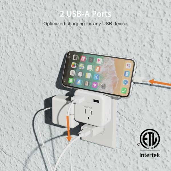 Cruise Essentials, Travel Power Strip with 3 Outlets and 2 USB Ports, Cruise Accessories Must Haves, Travel Essentials, Non Surge Protector for Cruise Ship, Travel, Home Office, ETL Listed, White - Image 5