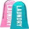Fiodrmy 2 Pack XL Laundry Bag, Machine Washable Dirty Clothes Organizer, Large Enough to Hold 4 Loads of Laundry, Easy Fit a Laundry Basket (Pink+Blue, 24" x 36")