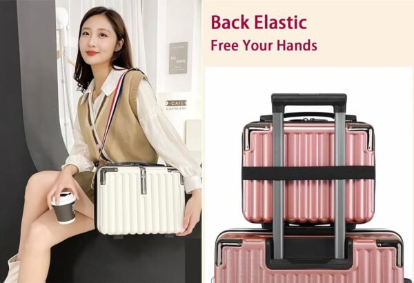 Mini Suitcase Hard Shell Makeup Bag Travel Cosmetic Case Portable Makeup Luggage with Shoulder Strap for Women Black - Image 4