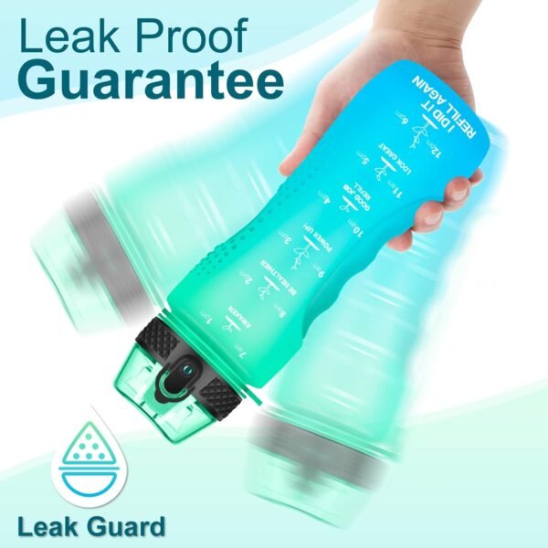 24 OZ Motivational Kids Water Bottle With Time Marker,Straw Lid,Leak Proof, Tritan BPA Free Sports Water Bottle Green-Blue(1 Lid) - Image 3