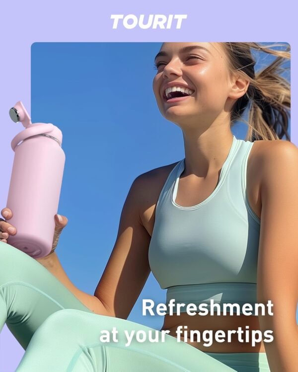 TOURIT 32 oz Insulated Water Bottle, Stainless Steel Sports Water Bottles With Top Handle, Double-Wall Travel Thermal Water Flask, BPA Free Leakproof Thermos Bottle for Sports and Travel,Pink - Image 6