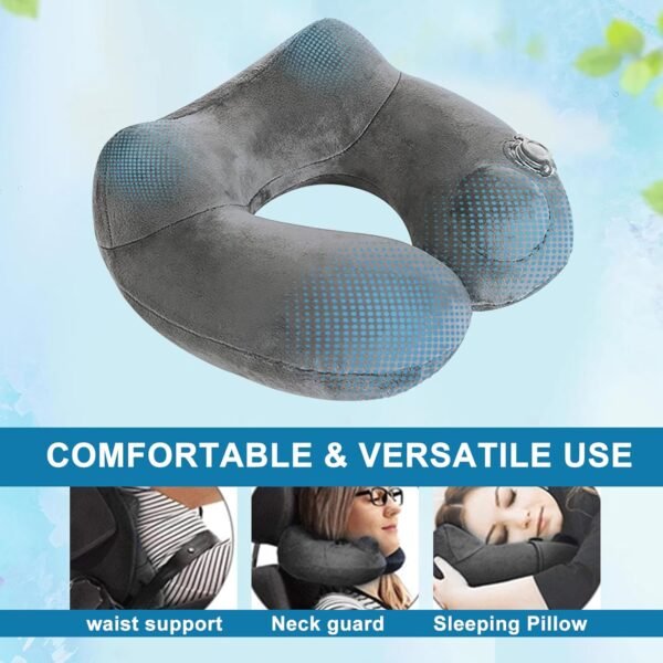 Portable self Inflating Travel Pillow with Adjustable Neck/Chin Support, for Washable Covers and Backpacks Used in Airplanes, Trains, Cars, and Offices (gray) - Image 6