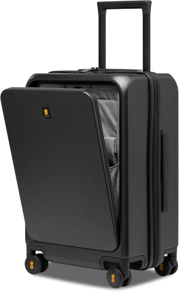 LEVEL8 Road Runner Pro Carry-On Luggage, 20” Lightweight PC Hardside Suitcase with Wheels, Spinner Trolley for Luggage with Front Compartment, Tsa Lock, Dark Grey