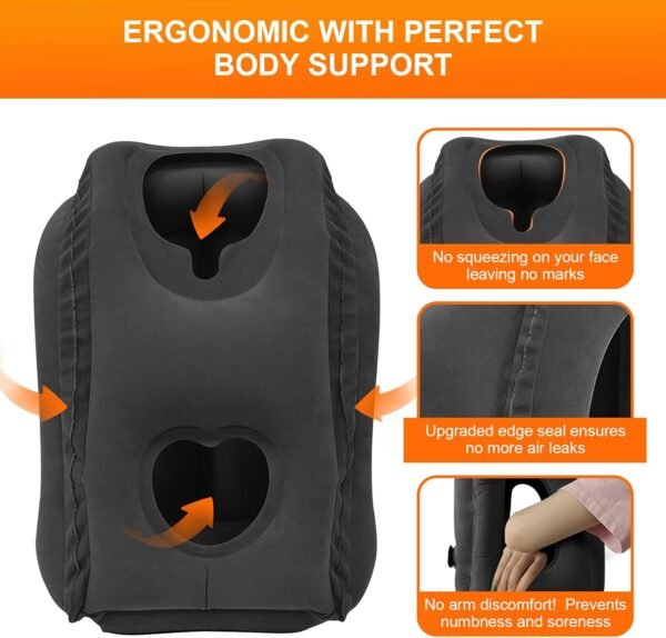 DAWNTREES 2 Pack Inflatable Travel Pillow,Neck Pillow Inflatable for Sleeping,Comfortably Support Head,Neck and Lumbar,Used for Airplane,Car,Bus and Office (Black) - Image 3