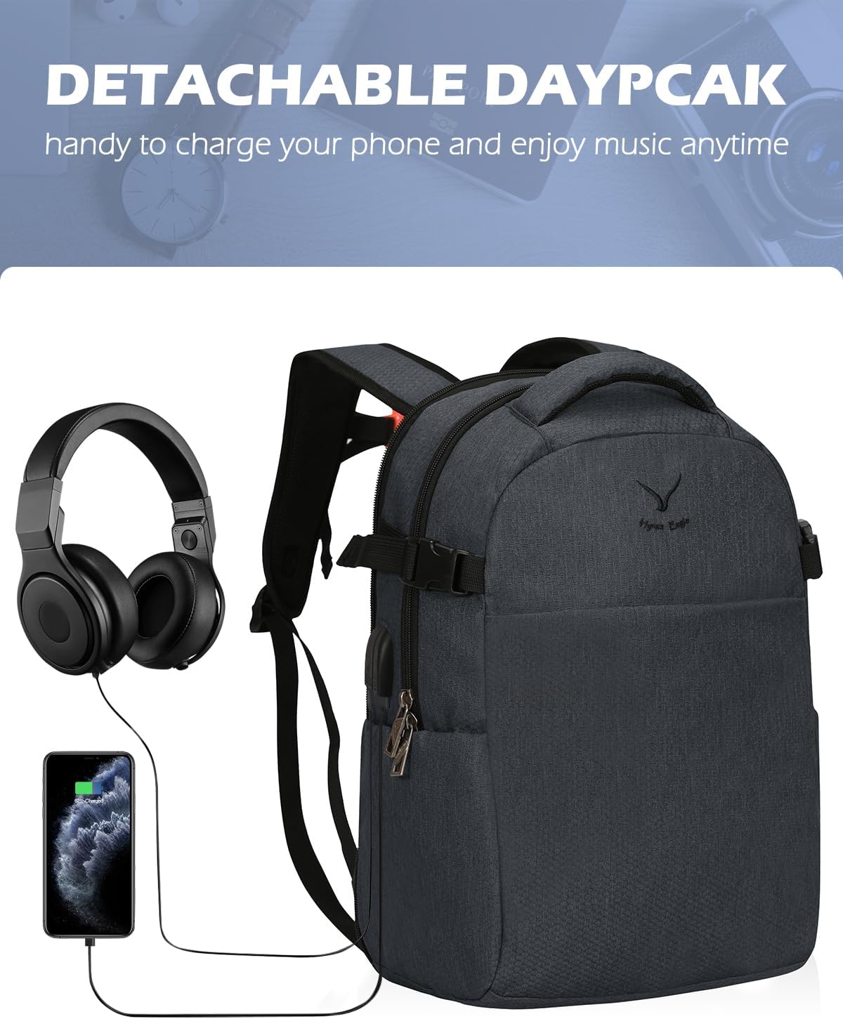 Hynes Eagle 2 in 1 Travel Backpack 22 inches Carry on Luggage 63L Rolling Backpack for Men Women with Packing Cubes 3PCS Set Grey Waist Pack Grey - Image 4