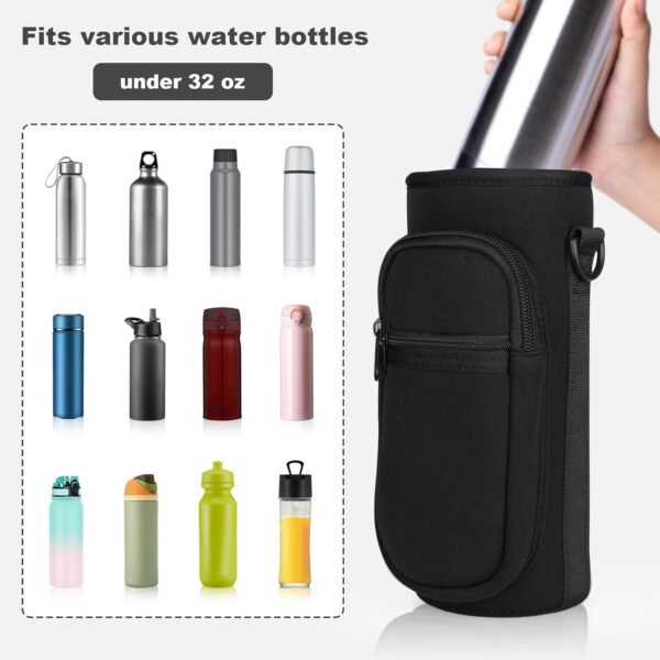 Water Bottle Holder with Strap, Water Bottle Carrier Bag with Phone Pocket, Shoulder Hand Strap Insulated Neoprene 32/40 oz Water Bottle Sleeve for Walking Hiking Camping Gym - Image 5