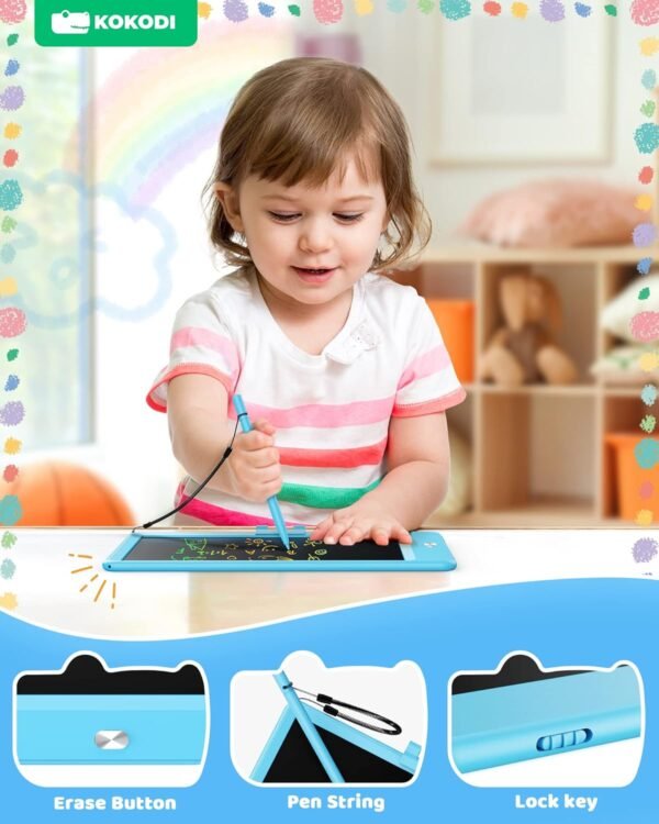 KOKODI LCD Writing Tablet, 10 Inch Colorful Toddler Doodle Board Drawing Tablet, Erasable Reusable Electronic Drawing Pads, Educational and Learning Toy for 3-6 Years Old Boy and Girls - Image 4