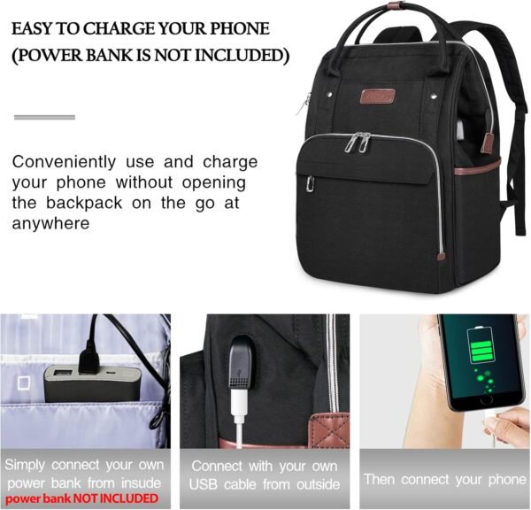 VANKEAN Laptop Backpack for Women Men 15.6-16.2 Inch Stylish Computer Work Backpack, Waterproof College Casual Daypack Business Travel Backpacks with USB Port & RFID Blocking, Black - Image 3