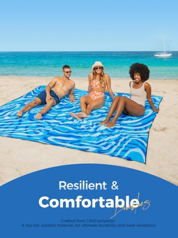 Beach Blanket Oversized Extra Large 110" * 118"/ 9 * 10 Ft,Beach Mat Waterproof Sandproof,Soft and Durable, Picnic Mat for Travel Camping, Beach Vacation,4 Stakes & 1 Travel Bag - Image 5