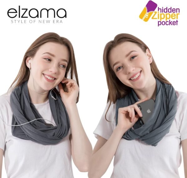 Infinity Loop Solid Color Scarf With Hidden Zipper Pocket For Women - Lightweight Travel Neck Wrap - Image 4