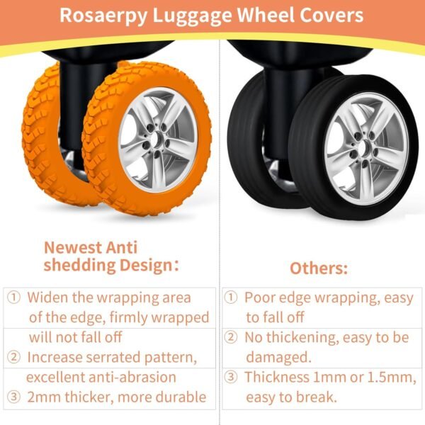 Luggage Wheel Covers Carry On Luggage Wheels Protectors 8 Pcs Covers Silicone Suitcase Wheel Covers, Durable,Mute and Shock Absorption (Orange) - Image 2