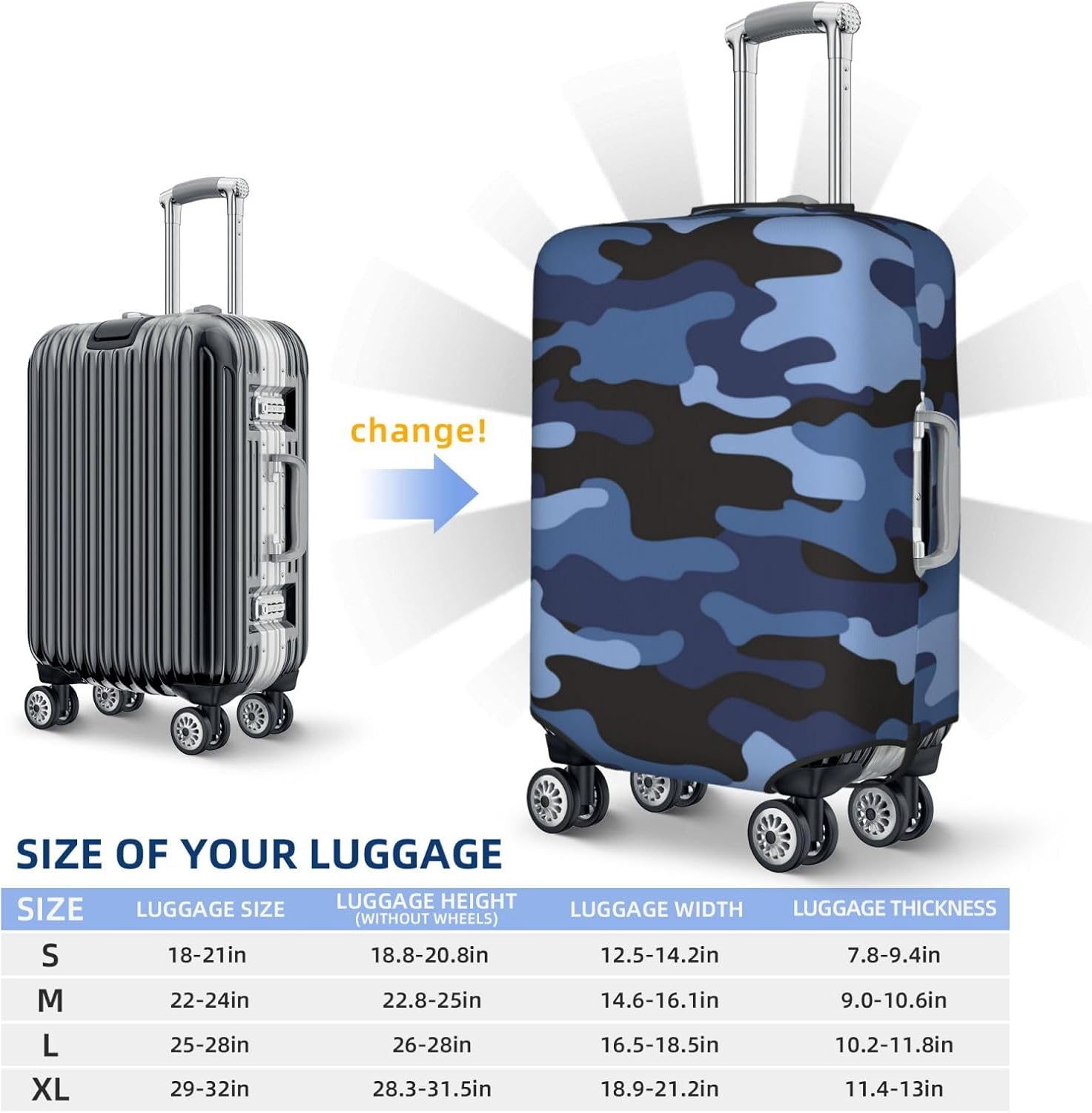 Camouflage Texture Luggage Suitcase Covers Elastic Washable Military Camo Luggage Protector Travel Suitcase Protective Cover For Kid And Adult, M (Fit 22-24 Inch Luggage) - Image 2