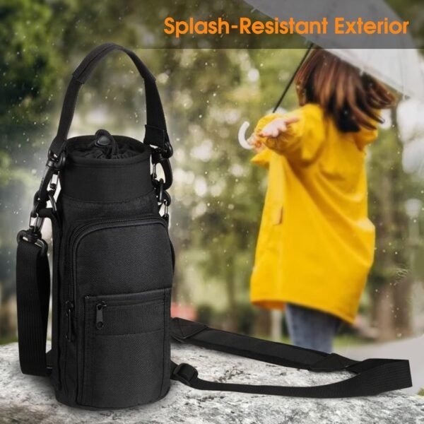 SITHON Water Bottle Carrier Bag with Adjustable Shoulder Strap, Sports Water Bottle Sling Case Holder Sleeve Pouch with 2 Pockets/Hand Strap for Hiking Travelling School Camping (Black) - Image 5