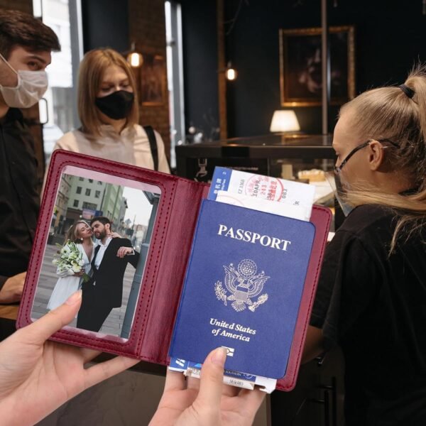 Passport Holder 2Pcs, Passport Cover Wallet Case for Women Men Family, Passport Book Holders Travel Must Haves Cruise Ship Essentials, Passport and Vaccine Card Holder Combo (Dark Blue & Wine red) - Image 3