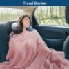 Bnuitland Travel Blanket and Pillow 2 in 1, Soft Flannel Airplane Blanket in Bag Compact-Long Flight Essential for Adults and Kids, Portable Luggage Sleeve and Backpack Clip, 65×40 inch Pink - Image 6